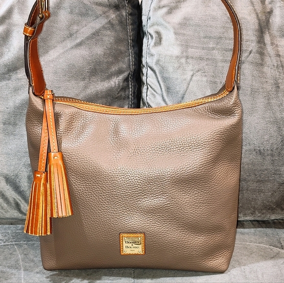DOONEY & BOURKE PAIGE SAC PEBBLED LEATHER TASSLED HOBO BAG IN ELEPHANT BNWOT - Picture 1 of 17